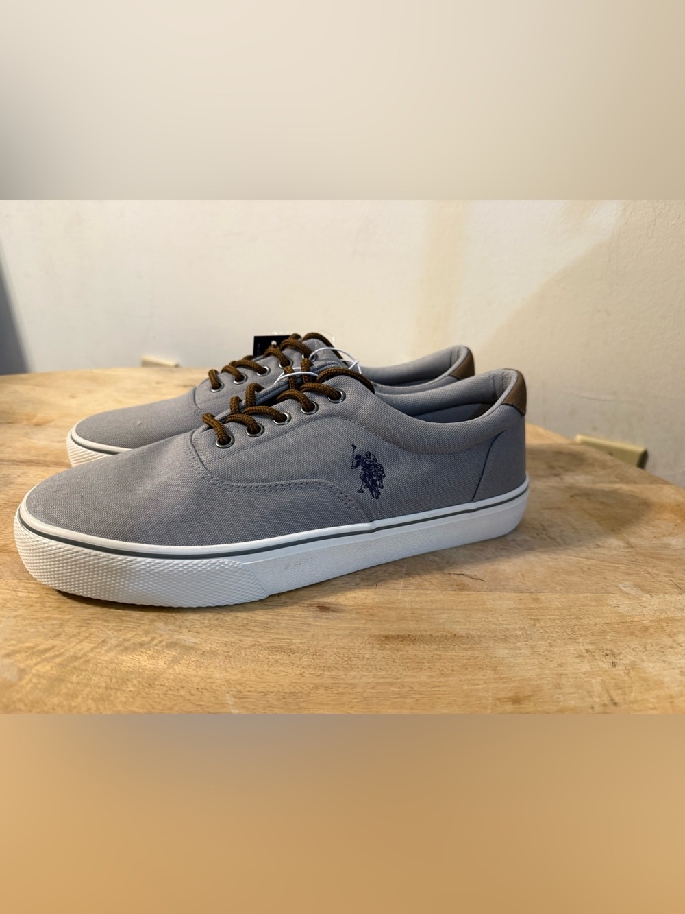 U.S. Polo Assn. Men’s Grey Canvas Sneakers with Brown Laces